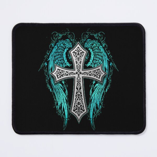 Item preview, Ornate Silver Cross With Teal Wings designed and sold by artistwill.