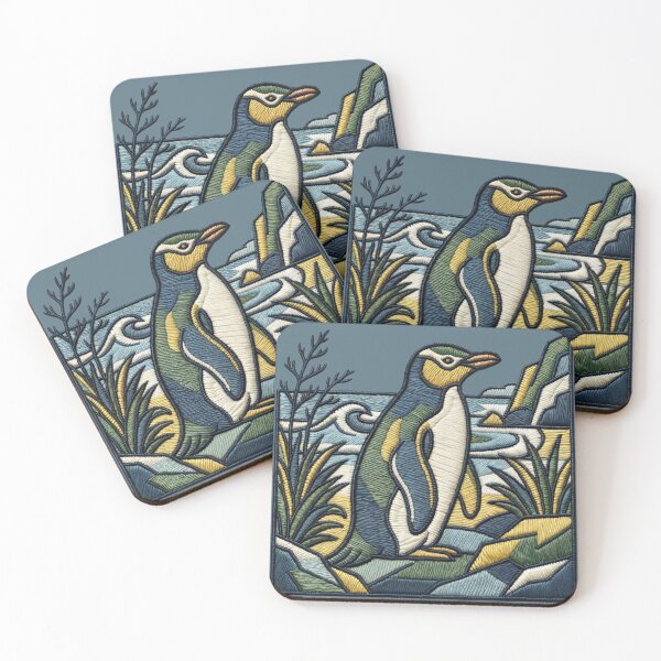 Item preview, Embroidered YEP Penguin Coastal Scene – Faux Stitch Wildlife designed and sold by MvuuStudio.