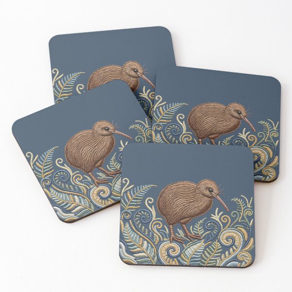 Item preview, Embroidered Kiwi Bird with Ferns – Faux Stitch Art designed and sold by MvuuStudio.
