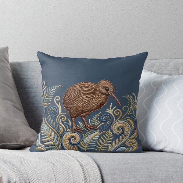 Item preview, Embroidered Kiwi Bird with Ferns – Faux Stitch Art designed and sold by MvuuStudio.