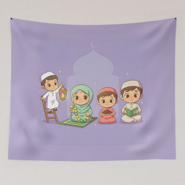 Item preview, Ramadan Kareem Cute Family Illustration - Islamic Lanterns and Dates designed and sold by WowDezign.