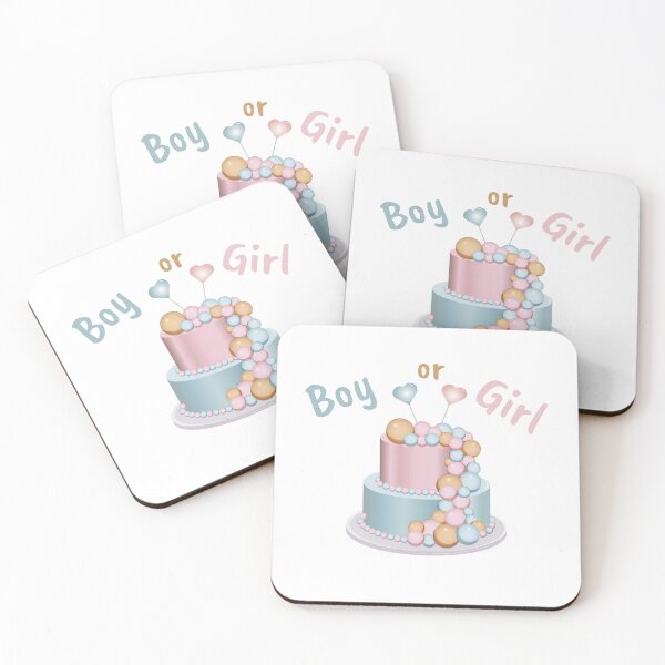 Item preview, Gender party Cake with round Balloons pink, blue, gold in pastel colors. with two hearts.  designed and sold by ArtZole.
