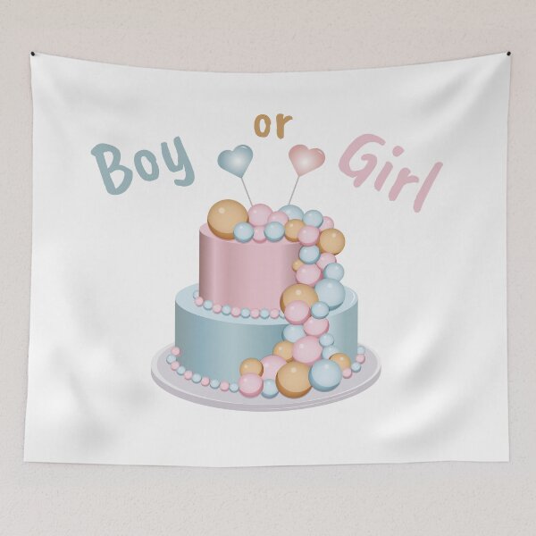 Item preview, Gender party Cake with round Balloons pink, blue, gold in pastel colors. with two hearts.  designed and sold by ArtZole.