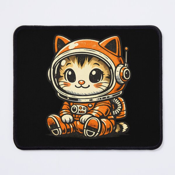 Aperçu de l'œuvre Chatte de l'espace vintage en combinaison spatiale orange créée et vendue par Clauxel.