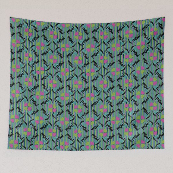 Item preview, Cat & Dog with Farm Window on Pink Green Teal Stripe with Hearts designed and sold by Digitalmyth's Designs.