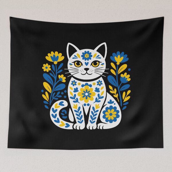 Item preview, Ukraine Cat Floral Ukranian Folk Art Vyshyvanka Style designed and sold by gunaone-design.