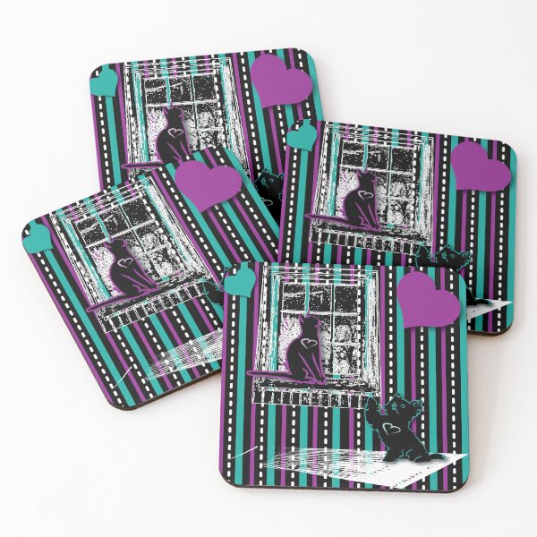 Item preview, Cat & Dog 2 with Farm Window on Teal & Purple Stripe designed and sold by Digitalmyth's Designs.