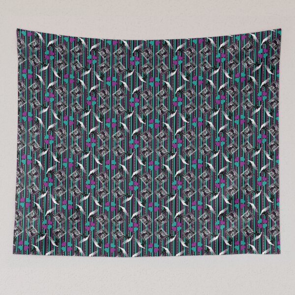 Item preview, Cat & Dog 2 with Farm Window on Teal & Purple Stripe designed and sold by Digitalmyth's Designs.