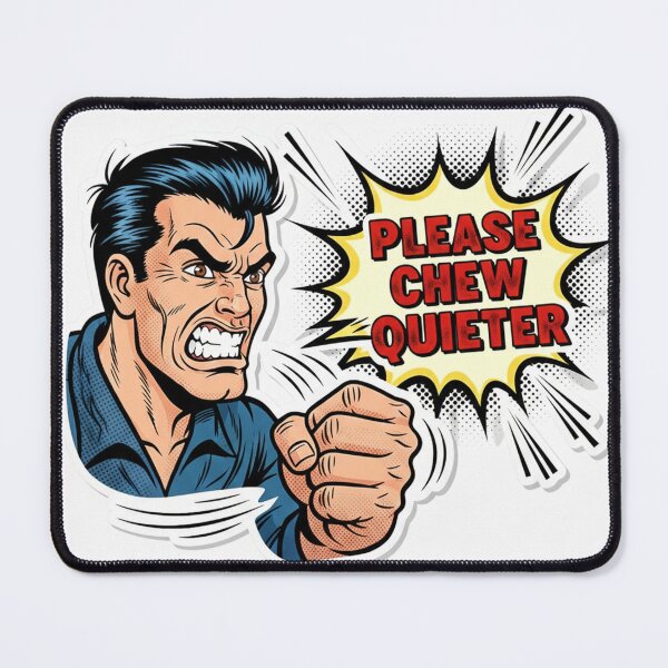 Item preview, Please Chew Quieter Funny Retro Comic Misophonia Design designed and sold by Amazing Graphics.