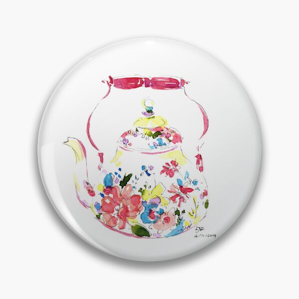 Item preview, Spring Flowers Teapot Ink and Wash Art designed and sold by Little Garden Watercolors.