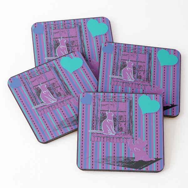 Item preview, Cat & Dog 2 with Farm Window on Purple Blue Teal Stripe designed and sold by Digitalmyth's Designs.