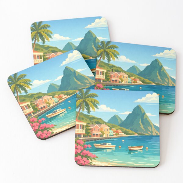 Item preview, St Lucia Caribbean beach turquoise water and boats designed and sold by scicilysimonee.