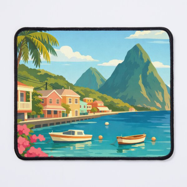 Item preview, St Lucia Caribbean beach turquoise water and boats designed and sold by scicilysimonee.