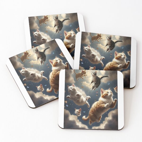 Item preview, Cats Flying Through the Sky - Fantastic Scene with Clouds and Butterflies designed and sold by Hipatye26.