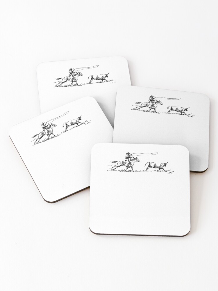Thumbnail 1 of 5, Coasters (Set of 4), Cowboy Roping Western designed and sold by krystalRomanart.
