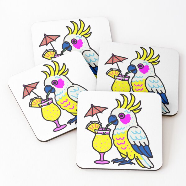 Item preview, Sulphur-crested Cockatoo sipping a tropical Pina Colada designed and sold by Kazzasthings.