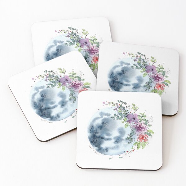 Item preview, Dreamy Moon with Watercolor Floral Wreath designed and sold by Little Garden Watercolors.