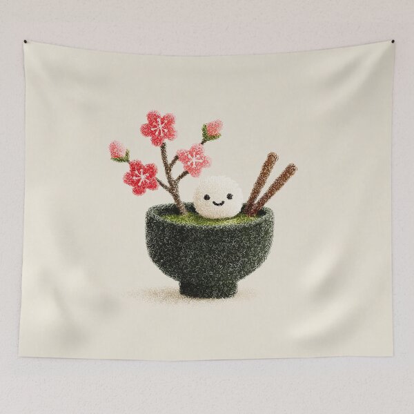Item preview, Smiling Mochi Matcha Bowl With Sakura designed and sold by bubblegoth.