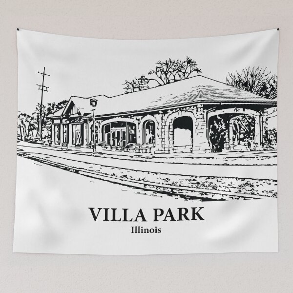 Item preview, Villa Park IL - Ink Cityscape Illustration designed and sold by Lakeric Cityscapes.