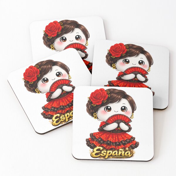 Item preview, España Flamenco Blob Sticker – Cute Spanish Doll in Red Dress with Fan designed and sold by Gladys Art Studio.