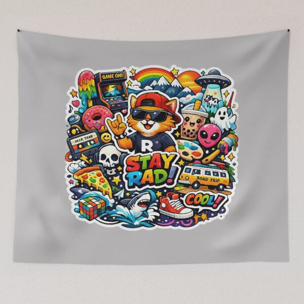 Item preview, Stay Rad Rockstar Cat – Colorful Pop Culture Collage Sticker ??? designed and sold by RoselleStudio21.