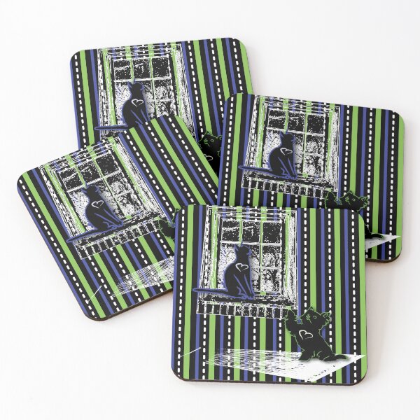 Item preview, Cat & Dog 2 with Farm Window on Green & Blue Stripe designed and sold by Digitalmyth's Designs.