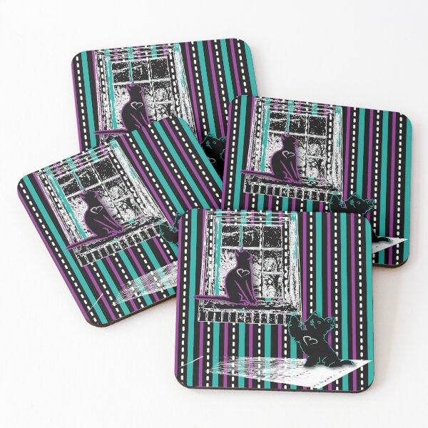 Item preview, Cat & Dog 2 with Farm Window on Purple & Teal Stripe designed and sold by Digitalmyth's Designs.