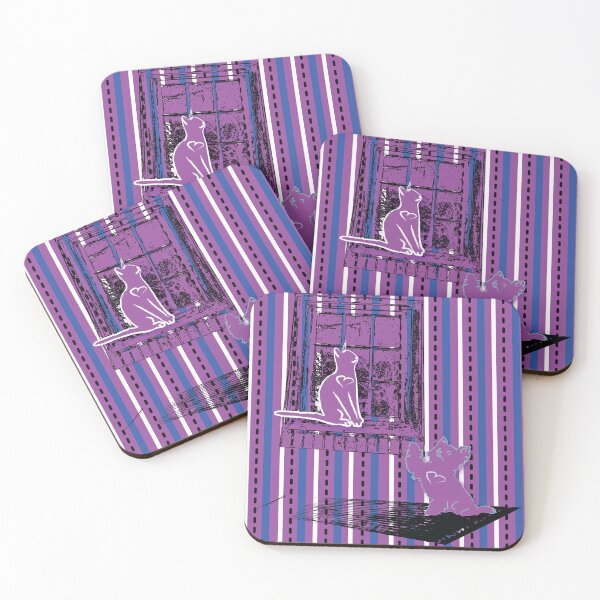 Item preview, Cat & Dog 2 with Farm Window on Purple & Blue Stripe designed and sold by Digitalmyth's Designs.