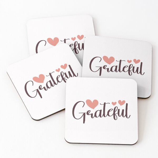 Item preview, Grateful Elegant Script Typography with Peach Hearts Art designed and sold by Miniature Store.