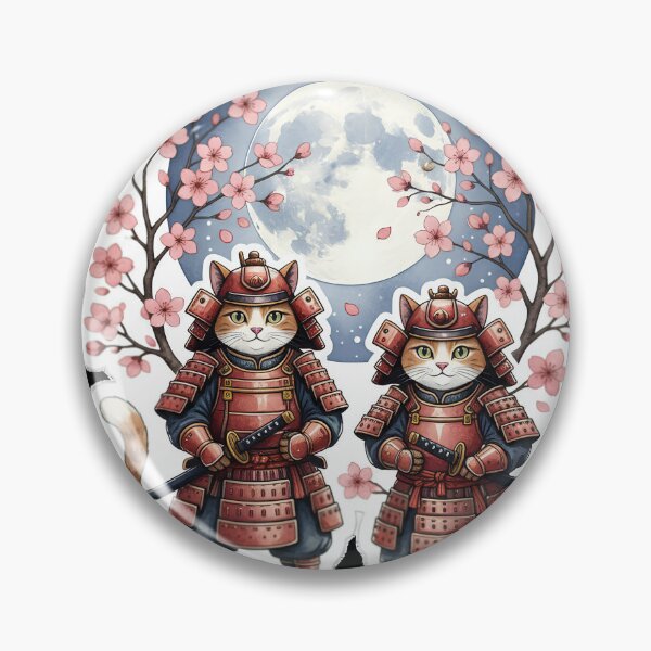 Item preview, Two Samurai Cats under the Midnight Sakura Moon designed and sold by RickyStick.