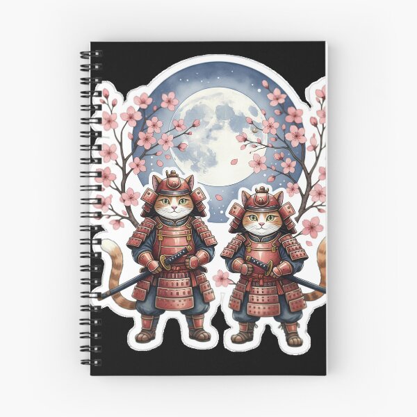 Item preview, Two Samurai Cats under the Midnight Sakura Moon designed and sold by RickyStick.