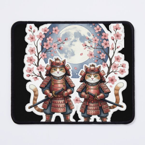 Item preview, Two Samurai Cats under the Midnight Sakura Moon designed and sold by RickyStick.