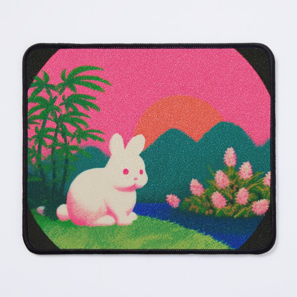 Item preview, Kawaii Bunny Neon Sunset Landscape designed and sold by bubblegoth.
