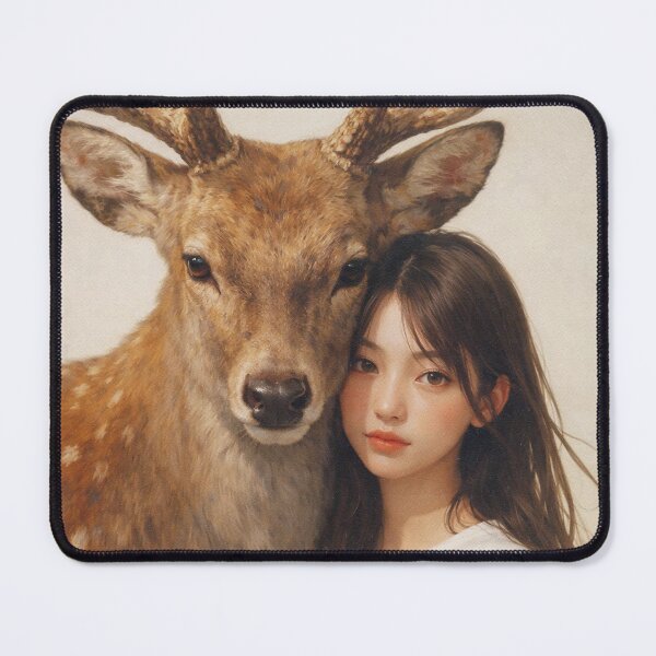 Item preview, Gentle Girl with Majestic Deer Companion designed and sold by SangPrints.