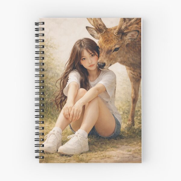Item preview, Peaceful Girl Resting with Forest Deer designed and sold by SangPrints.