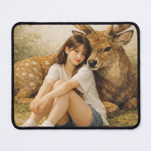 Item preview, Cozy Girl Cuddling Forest Deer designed and sold by SangPrints.