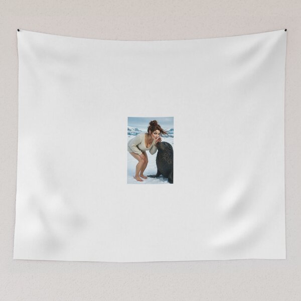 Item preview, Brunette in White Sweater with Harp Seal in Snow designed and sold by CathryneDelamort.