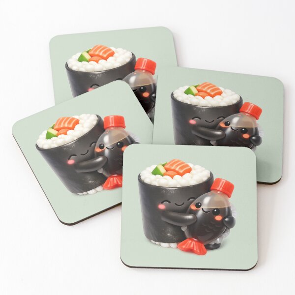 Item preview, Cute Sushi Roll Hugging Fish Soy Sauce | Kawaii Fun Sushi Art designed and sold by Moons Studio.