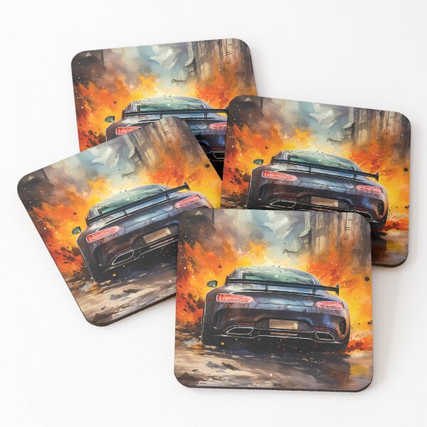 Item preview, Black Sports Car With Explosive Orange Fire Art Background designed and sold by RevUpDesign.