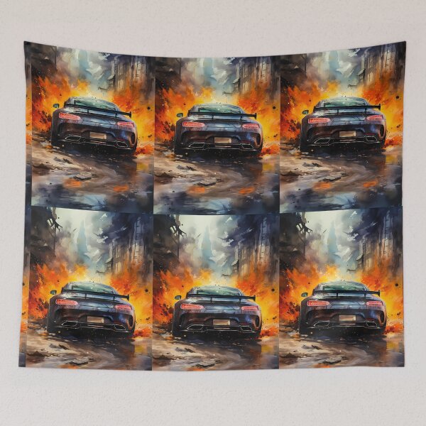 Item preview, Black Sports Car With Explosive Orange Fire Art Background designed and sold by RevUpDesign.