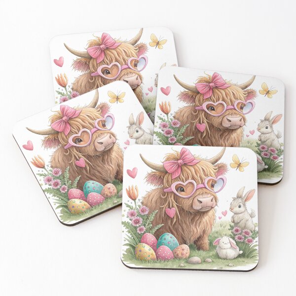 Item preview, Adorable Easter Highland Cow Wearing Glasses with Easter eggs designed and sold by Lbeck1869.