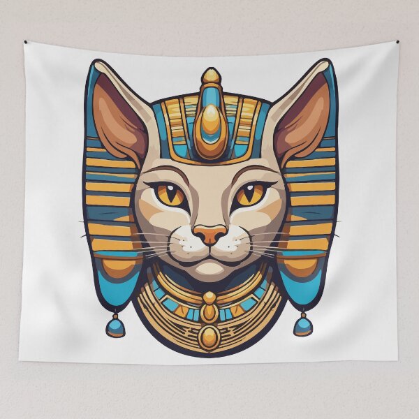 Item preview, Golden Bastet: Pharaoh Cat Goddess with Blue Gems | Ancient Egypt Art designed and sold by GulfSignature.