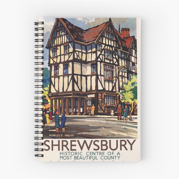 Artikelvorschau, Reiseplakat für Reisende mit historischem Fachwerkgebäude in Shrewsbury: Vintage-Ästhetik entworfen und verkauft von artofuniverse.