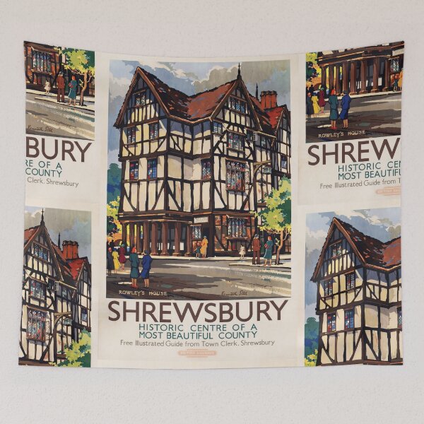 Item preview, Shrewsbury Historic Timber Frame Building Town Street Travel Poster : vintage Aesthetic designed and sold by artofuniverse.