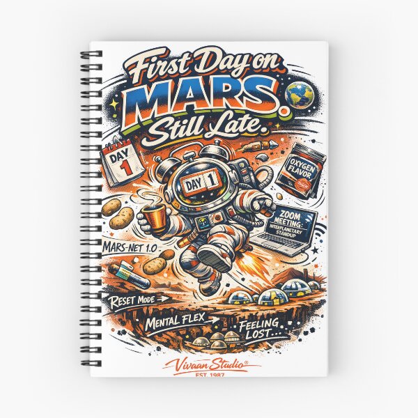 Item preview, First Day on Mars Still Late Funny Astronaut Space Humor Interplanetary Standup Zoom Meeting Retro Sci-Fi Art by Vivaan Studio designed and sold by Vivaan Studio.