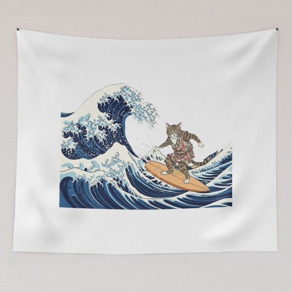 Item preview, The Great Wave Surfer Cat - Hokusai Parody designed and sold by Animal Xeno Circus.