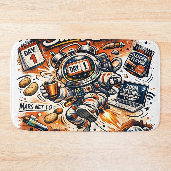 Item preview, First Day on Mars Still Late Funny Astronaut Space Humor Interplanetary Standup Zoom Meeting Retro Sci-Fi Art by Vivaan Studio designed and sold by Vivaan Studio.