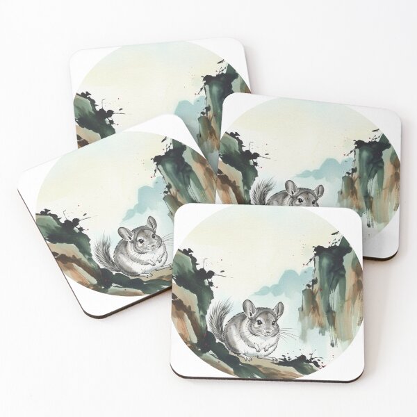 Item preview, Chinchilla in the Mountain Mist - Asian Ink Art designed and sold by Animal Xeno Circus.