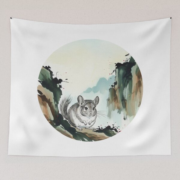 Item preview, Chinchilla in the Mountain Mist - Asian Ink Art designed and sold by Animal Xeno Circus.