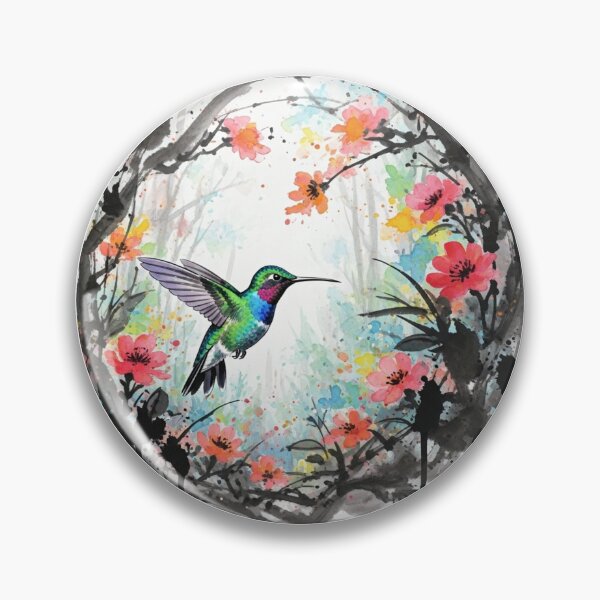 Item preview, Vibrant Hummingbird in Blossom - Watercolor Ink Art designed and sold by Animal Xeno Circus.